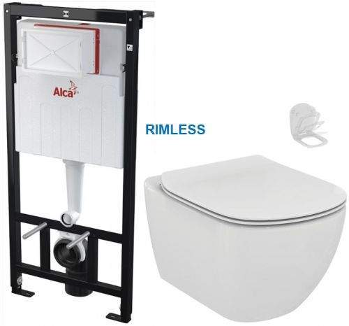 AKCE/SET/ALCAPLAST ALCAPLAST Sádromodul předstěnový instalační systém bez tlačítka + WC Ideal Standard Tesi se sedátkem RIMLESS AM101/1120 X TE2