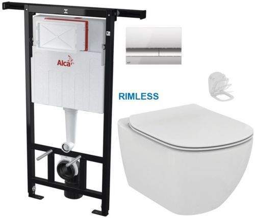 AKCE/SET/ALCAPLAST ALCAPLAST Jádromodul předstěnový instalační systém s chromovým tlačítkem M1721 + WC Ideal Standard Tesi se sedátkem RIMLESS AM102/1120 M1721 TE2