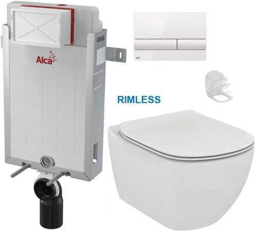 AKCE/SET/ALCAPLAST ALCAPLAST Renovmodul předstěnový instalační systém s bílým tlačítkem M1710 + WC Ideal Standard Tesi se sedátkem RIMLESS AM115/1000 M1710 TE2