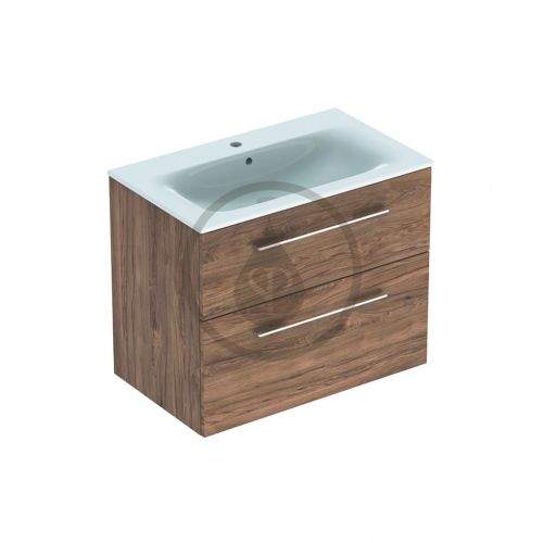 GEBERIT Selnova Square Umyvadlová skříňka 635x788x480 mm, s umyvadlem, 2 zásuvky, ořech hickory 501.242.00.1
