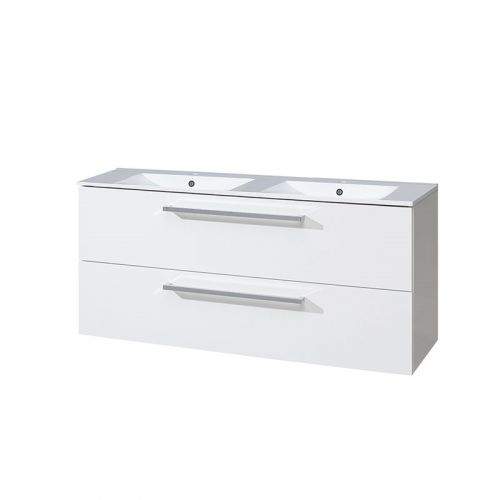 MEREO Bino koupelnová skříňka s keramickým dvoumyvadlem 120 cm, bílá/bílá, 2 zásuvky CN663