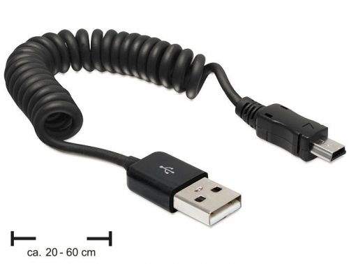 DELOCK 83164 Delock USB 2.0 kabel AM-BM Mini, kroucený 20-60cm