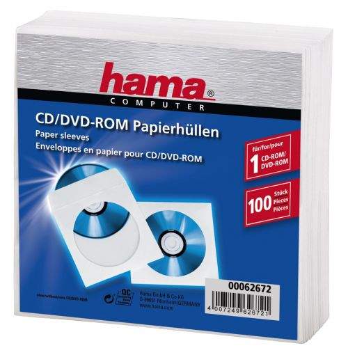 Hama spol s r.o. Hama ochranný obal pro CD/DVD, 100ks/bal, bílý, balení PE fólie