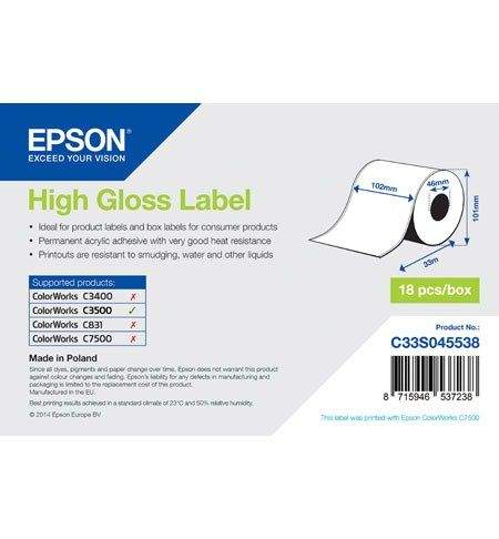 EPSON POKLADNÍ SYSTÉMY High Gloss Label Cont.R, 102mm x 33m