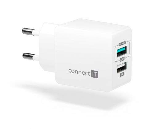 CONNECT IT Fast Charge nabíjecí adaptér 2×USB-A, 3,4A, bílý