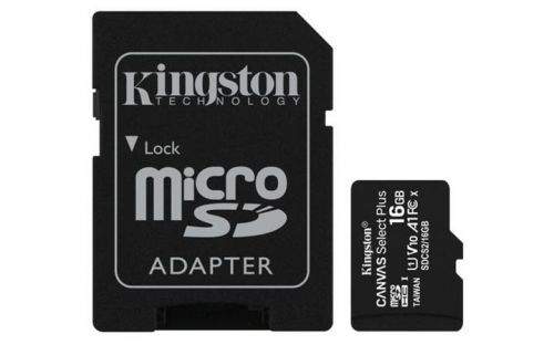 Kingston paměťová karta 16GB Canvas Select Plus microSDHC 100R A1 C10 Card + ADP
