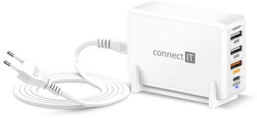 CONNECT IT Fast Charge nabíjecí adaptér 3xUSB-A + 1xUSB-C, QC, 65W PD, bílý