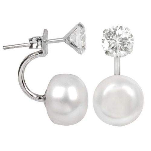 JwL Luxury Pearls Originální dvojnáušnice s pravou perlou a krystalem JL0059