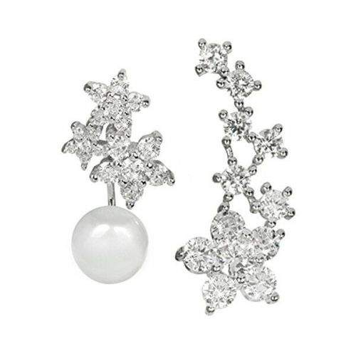 JwL Luxury Pearls Asymetrické náušnice - dvojnáušnice s pravou bílou perlou a záušnice se zirkony JL0260