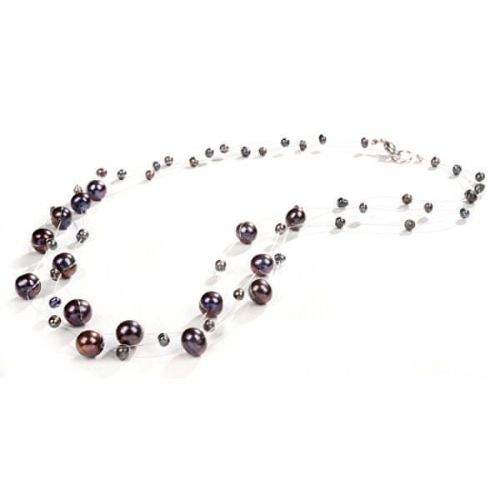 JwL Luxury Pearls Náhrdelník z levitujících tmavých pravých perel JL0325 stříbro 925/1000