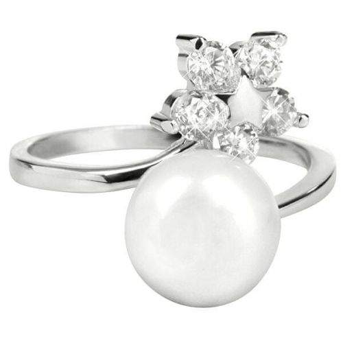 JwL Luxury Pearls Stříbrný prsten s pravou perlou a čirými krystaly JL0322 stříbro 925/1000
