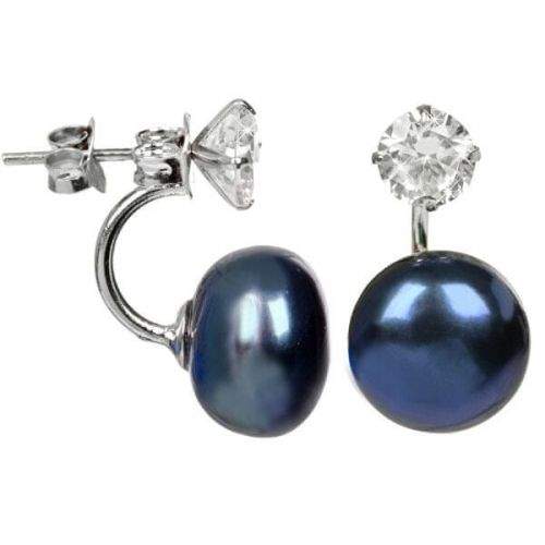 JwL Luxury Pearls Stříbrné dvojnáušnice s pravou modrou perlou a krystalem JL0225