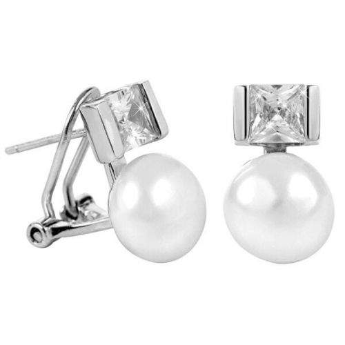 JwL Luxury Pearls Stříbrné náušnice s pravou perlou a krystaly JL0395