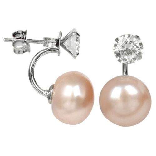 JwL Luxury Pearls Stříbrné dvojnáušnice s pravou lososovou perlou a krystalem JL0216