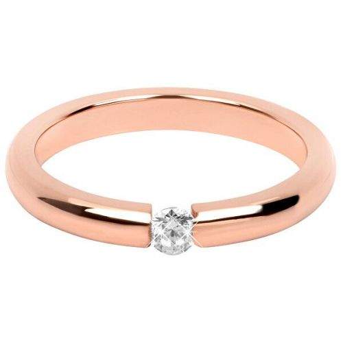 Troli Něžný růžově pozlacený ocelový prsten s krystalem (Obvod 52 mm)