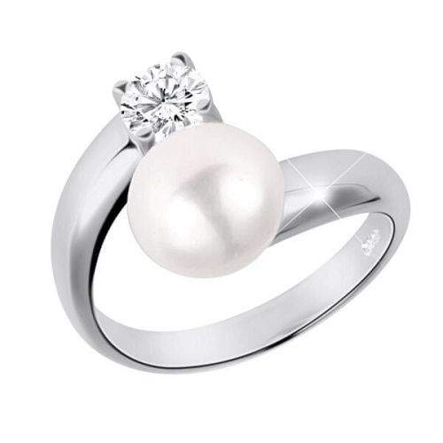 JwL Luxury Pearls Stříbrný prsten s bílou perlou a čirým krystalem JL0432 stříbro 925/1000
