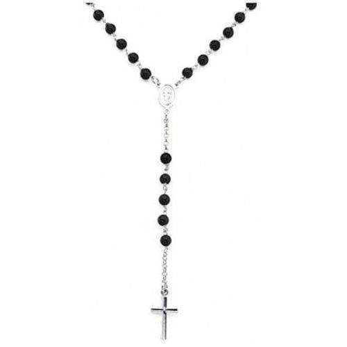 Amen Originální stříbrný náhrdelník s onyxy Rosary CROBN4 stříbro 925/1000