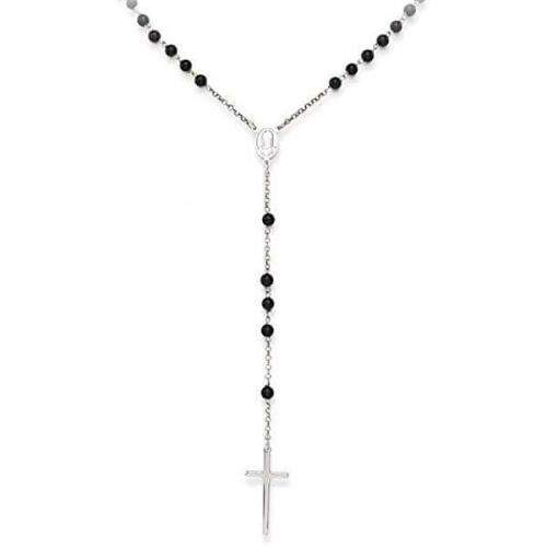 Amen Originální stříbrný náhrdelník s onyxy Rosary CROBON40 stříbro 925/1000