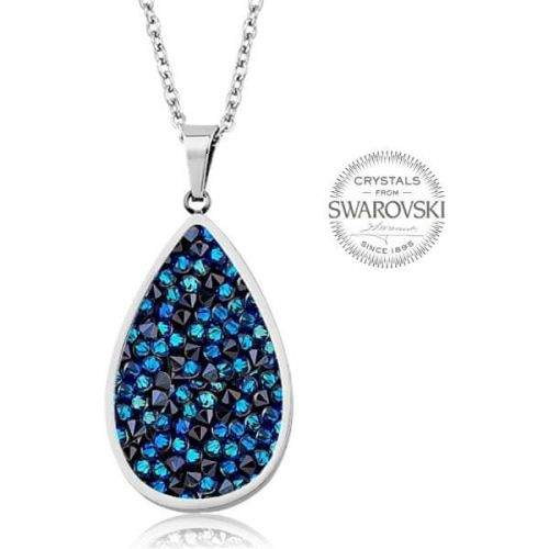Levien Nádherný náhrdelník s krystaly SS Rocks Pear 24 bermuda blue