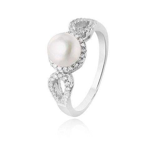 Beneto Stříbrný prsten s krystaly a pravou perlou AGG205 (Obvod 50 mm) stříbro 925/1000