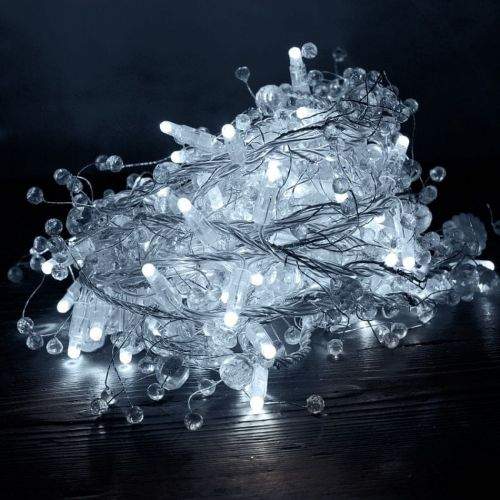 DecoLED Světelný řetěz s krystalky - 8m, ledově bílá s flash
