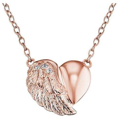 Engelsrufer Růžově zlacený stříbrný náhrdelník Srdce s křídlem a zirkony ERN-LILHW-R stříbro 925/1000