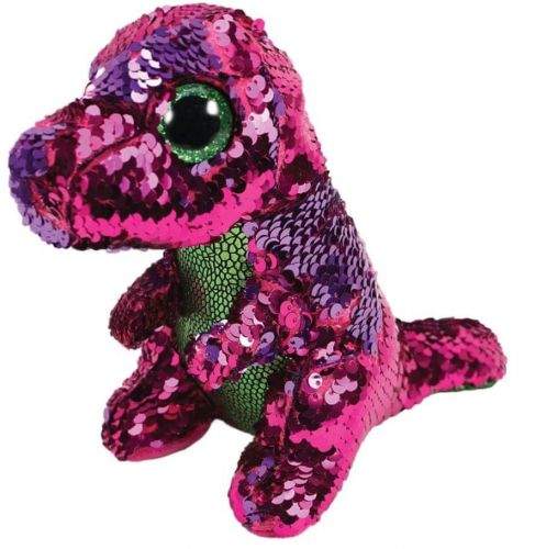 TY Beanie Boos Flippables Stompy - růžovo-zelený dinosaur 24 cm s otočnými flitry