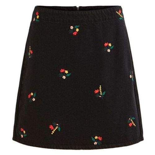VILA Dámská sukně VIDAHLA HW NEW EMB DENIM SKIRT/L Black Embroidery (velikost XS)