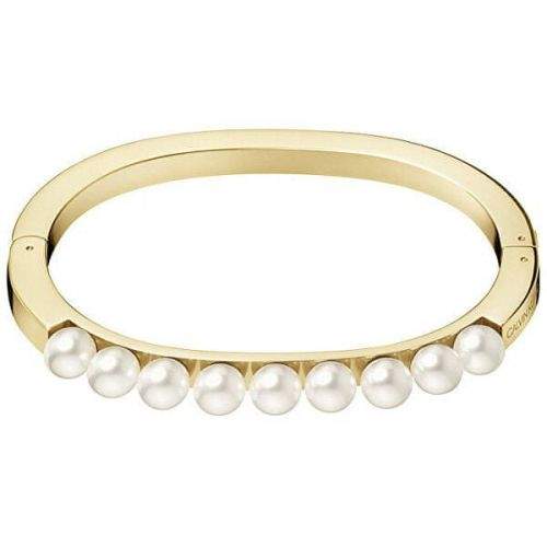 Calvin Klein Pevný pozlacený náramek s perličkami Circling KJAKJD14010 (Rozměr 5,8 x 4,6 cm - S)