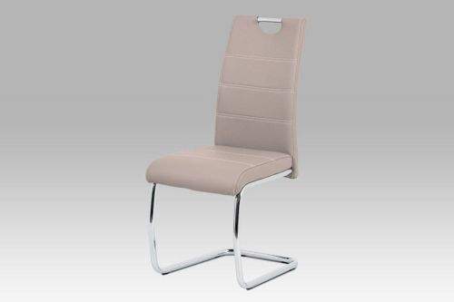 Autronic Jídelní židle čalouněná béžovou ekokůží s bílým prošitím s kovovou konstrukcí HC-481 LAN