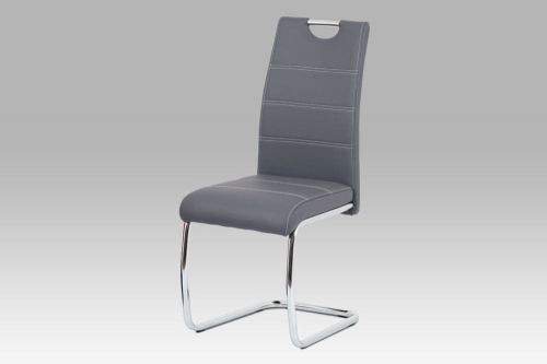 Autronic Jídelní židle čalouněná šedou ekokůží s bílým prošitím s kovovou konstrukcí HC-481 GREY