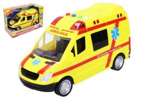Wiky Auto ambulance záchranáři plast 21cm na baterie se světlem a zvukem v krabici 25x17x12cm