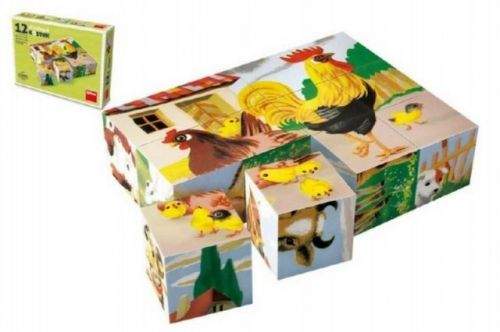 Topa Kostky kubus Domácí zvířátka dřevo 12ks v krabičce 16x12x4cm
