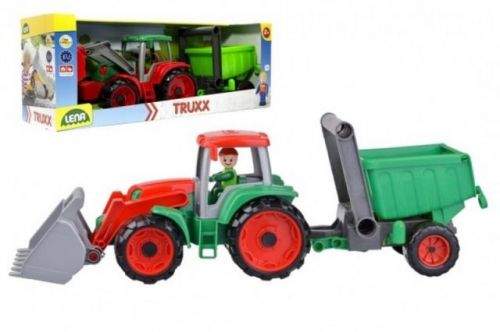LENA Auto Truxx traktor nakladač s přívěsem s figurkou v krabici 52x19x16cm 24m+