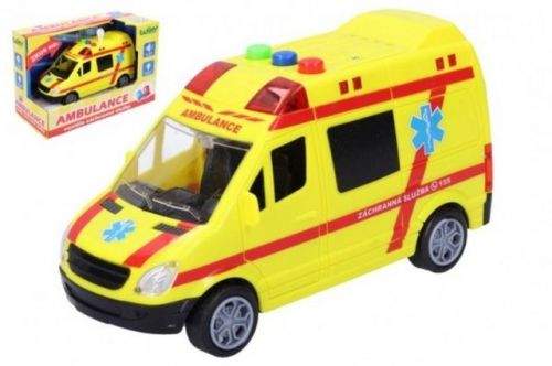 Wiky Auto ambulance záchranáři plast 14,5cm na baterie se světlem a zvukem v krabici 18,5x12,5x9cm