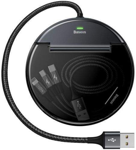 BASEUS Nabíjecí stanice do auta (3v1 Lightning + microUSB + USB-C) 2× USB+USB-C CAHUB-FX01, černá