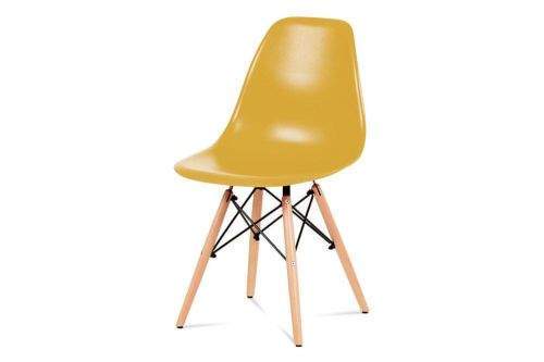 Autronic Jídelní židle, plast žlutý / masiv buk / kov černý CT-758 YEL