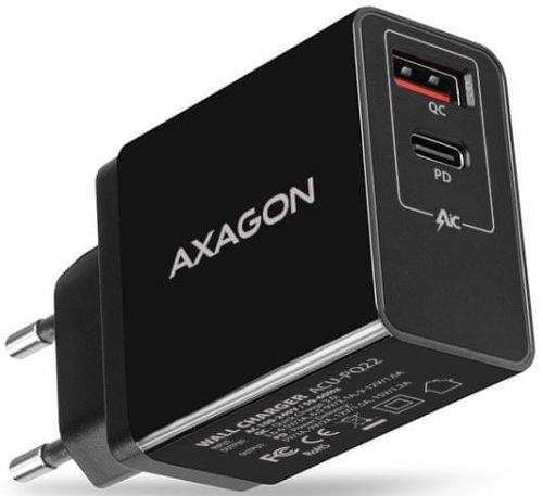 AXAGON ACU-PQ22, PD a QUICK nabíječka do sítě, 2× port QC 3.0 / AFC / FCP + PD Type-C, 22 W