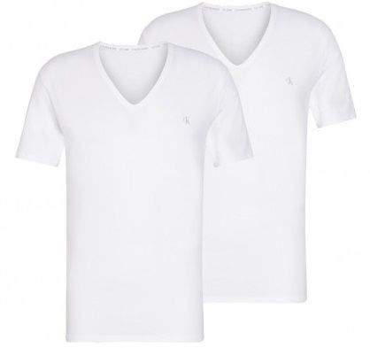 Calvin Klein dvojité balení pánských triček NB2408A S/S V Neck 2PK S bílá