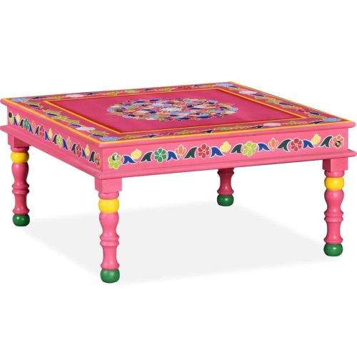 shumee Konferenční stolek z masivního mangovníku ručně malovaný růžový