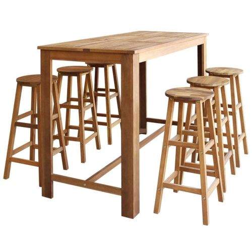 shumee Barový stůl a stoličky sada 7 ks masivní akáciové dřevo