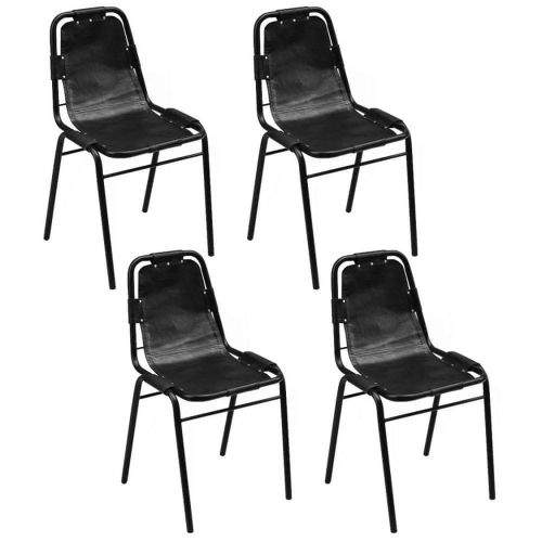shumee Jídelní židle 4 ks černé pravá kůže