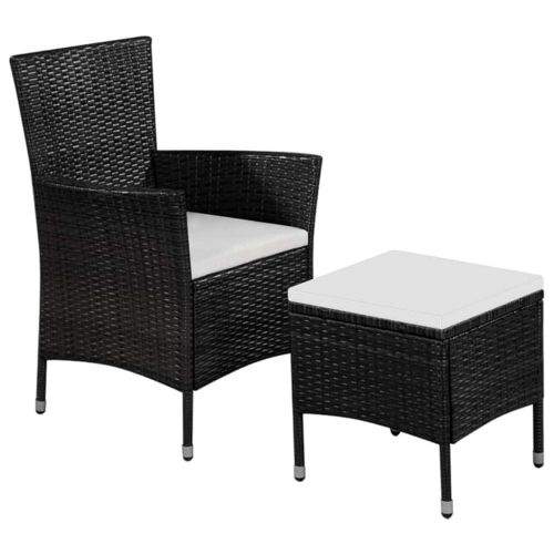 shumee Zahradní židle a stolička s poduškami polyratan černé