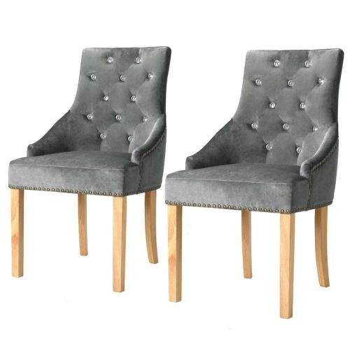 shumee Jídelní židle 2 ks stříbrné masivní dubové dřevo a samet