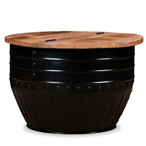 shumee Konferenční stolek, masivní recyklované dřevo, černý, tvar sudu