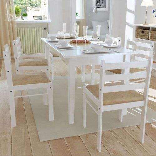 shumee Jídelní židle 6 ks bílé masivní dřevo a samet