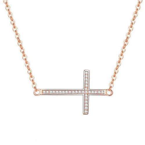 Beneto Růžově pozlacený stříbrný náhrdelník s křížkem AGS196/47-ROSE stříbro 925/1000