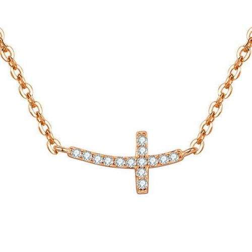 Beneto Růžově pozlacený stříbrný náhrdelník s křížkem AGS546/47-ROSE stříbro 925/1000