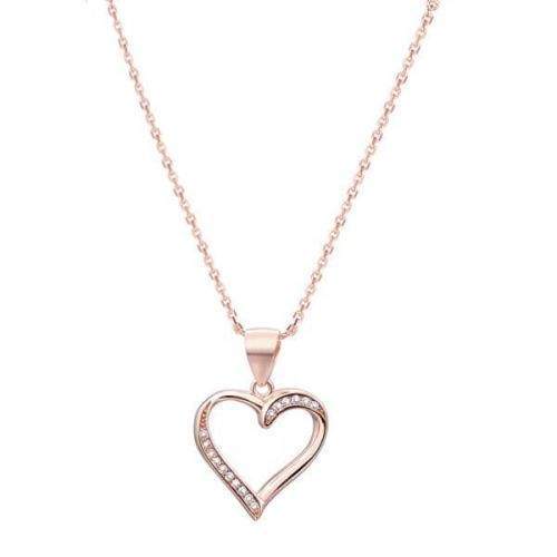 Beneto Růžově pozlacený stříbrný náhrdelník se srdcem AGS289/47-ROSE (řetízek, přívěsek) stříbro 925/1000