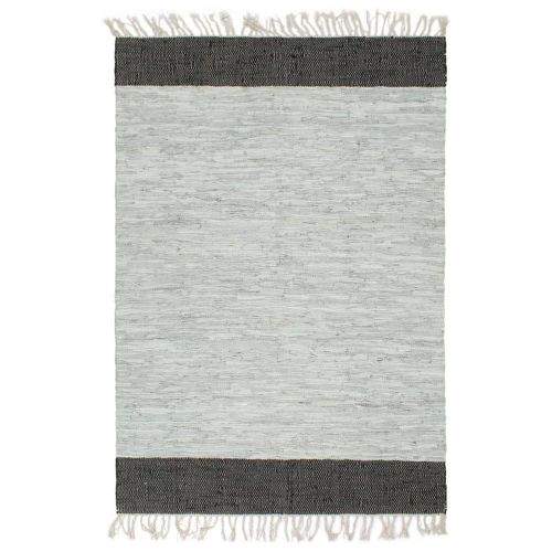 shumee Ručně tkaný koberec Chindi kůže 190x280 cm světle šedý a černý